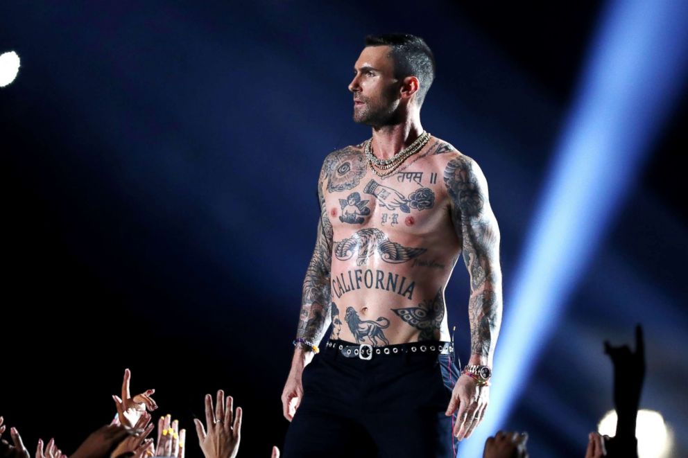 PHOTO: Adam Levine of Maroon 5 performs during the Pepsi Super Bowl LIII Halftime Show at Mercedes-Benz Stadium in Atlanta, Feb. 03, 2019.