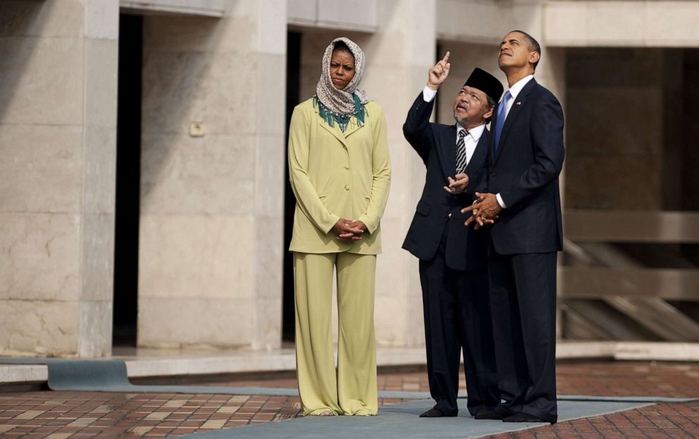 PHOTO: President Barack Obama and First Lady Michelle Obama are led on a tour by Grand Imam Yaqub at the Istiqlal Mosque in Jakarta on Nov. 10, 2010.
