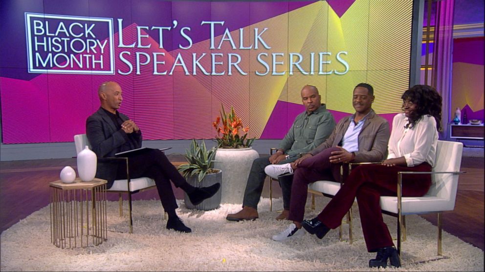 PHOTO: Broadway stars David Alan Grier, Blair Underwood and Celia Rose Gooding talk about Black History Month with "Nightline" anchor Byron Pitts.