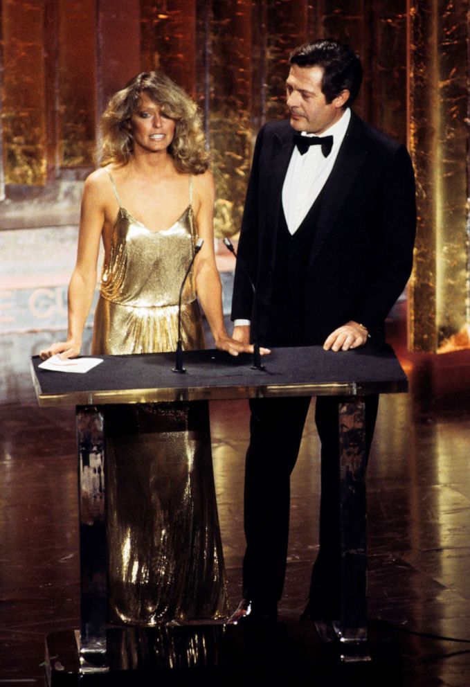 PHOTO: In this April 3, 1978, file photo, Farrah Fawcett and Marcello Mastroianni serve as presenters at the 50th annual Academy Awards.