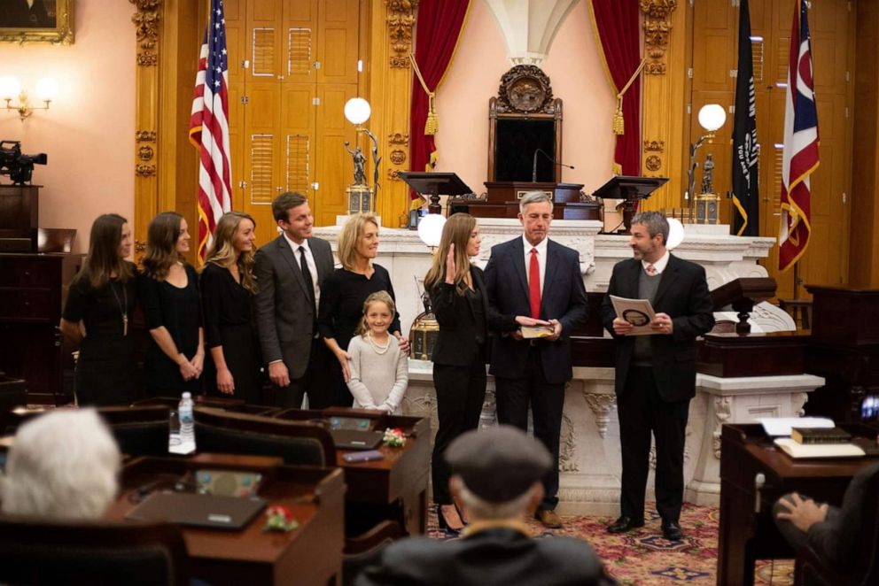 PHOTO: Jena Powell is sworn into Ohio's House of Representatives at the Ohio Statehouse in Columbus, Jan. 10, 2019.