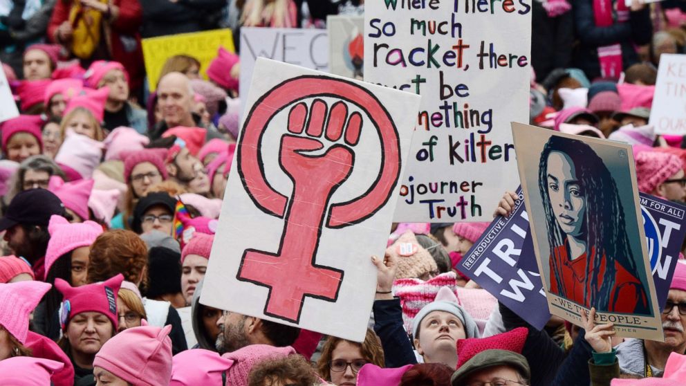 Demonstrators attend the rally at the Women's March on Washington, Jan. 21, 2017 in Washington, D.C.