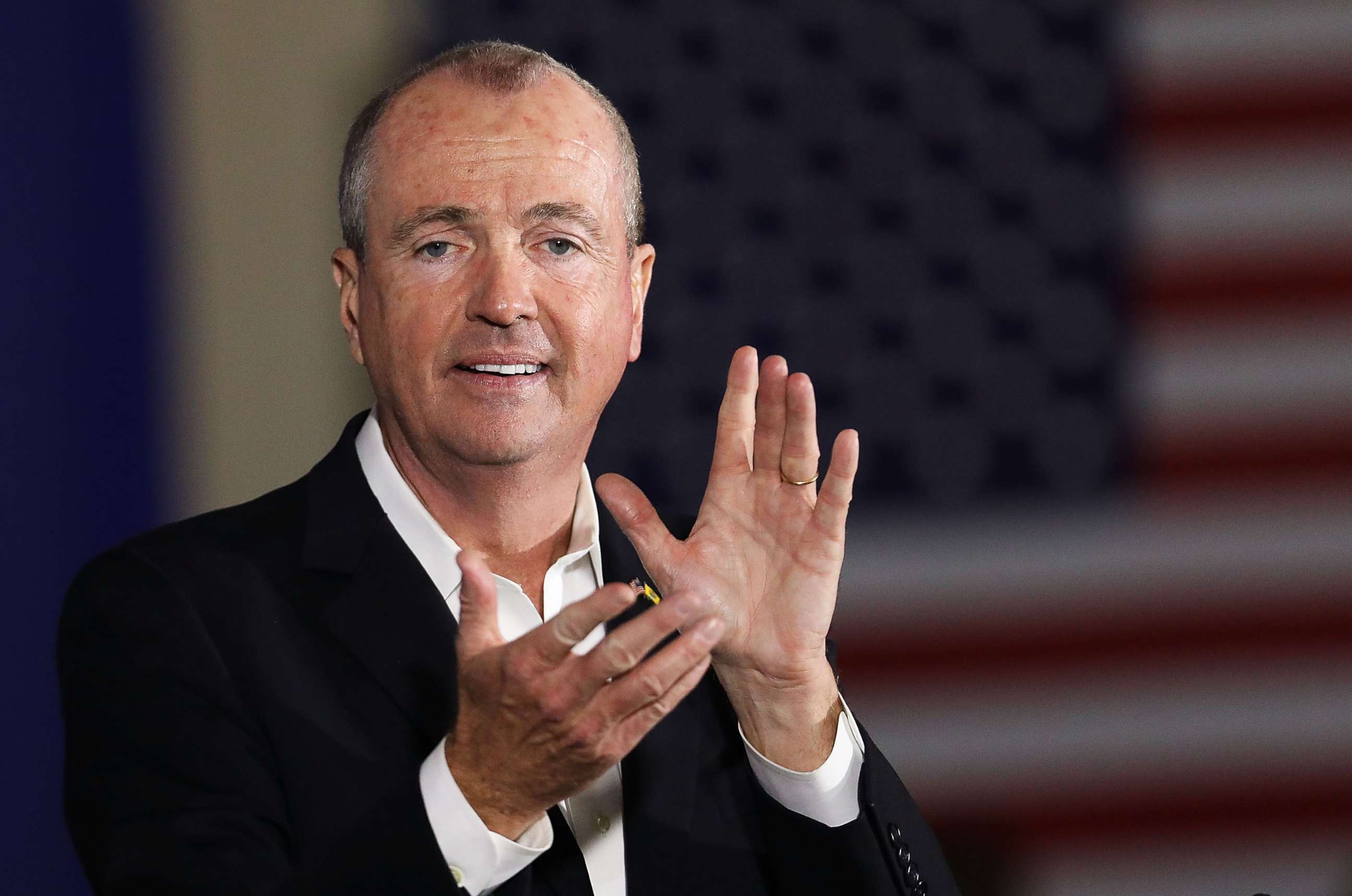 PHOTO: Democratic candidate Phil Murphy, who is running against Republican Lt. Gov. Kim Guadagno for the governor of New Jersey, speaks at a rally on Oct. 19, 2017, in Newark, N.J.