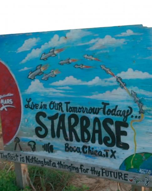 A sign for Starbase highlights SpaceX's ambition to reach Mars.