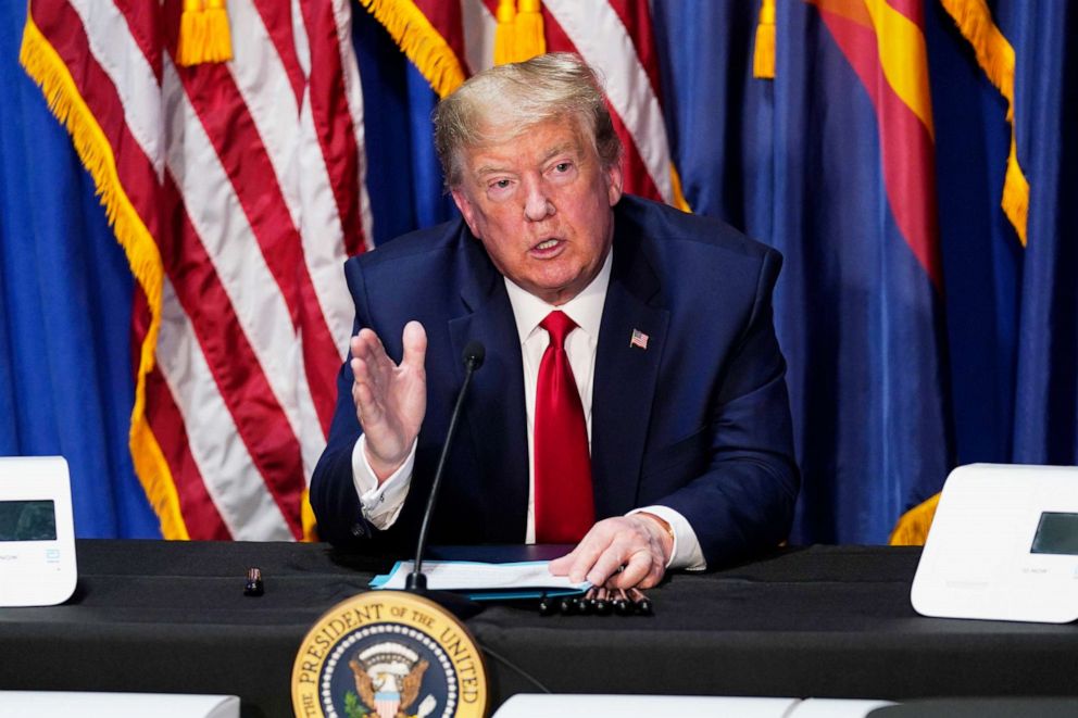 PHOTO: President Donald Trump speaks during a roundtable on supporting Native Americans, May 5, 2020, in Phoenix.