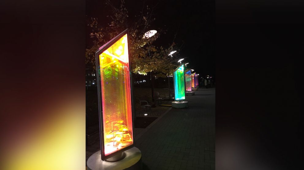 "Prismatica" is one of the artworks featured in Georgetown GLOW, an interactive, outdoor light art exhibition in Washington, seen here on Dec. 8, 2016. 