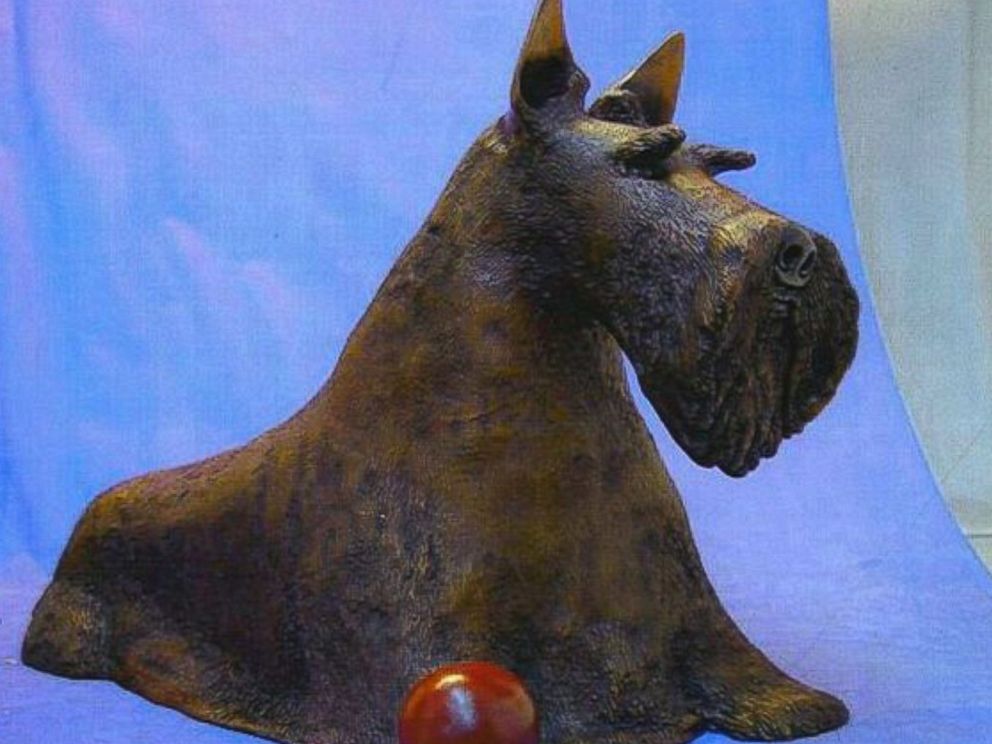PHOTO: A life-size bronze of Barney Bush, Scottish terrier belonging to President George W. Bush's family, with his red ball. The statue weighs 82 pounds and was sculpted by Richard Chashoudian.