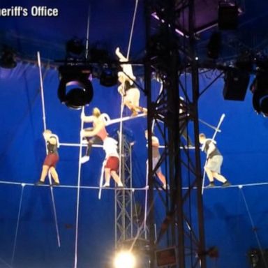 VIDEO: New video shows collapse of 8-person pyramid balancing on wire 25 feet above ground