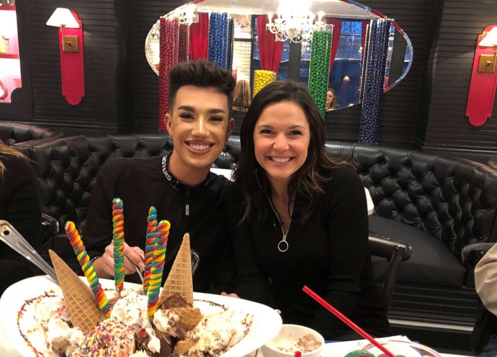 PHOTO: James Charles sits with Maggie Rulli at the Sugar Factory for "Nightline" on ABC News.