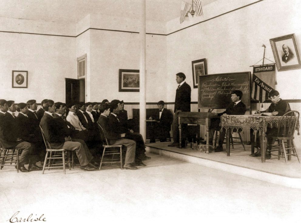 PHOTO: Men debating in class at the Carlisle Indian School, in Carlisle, Penn., 1901.