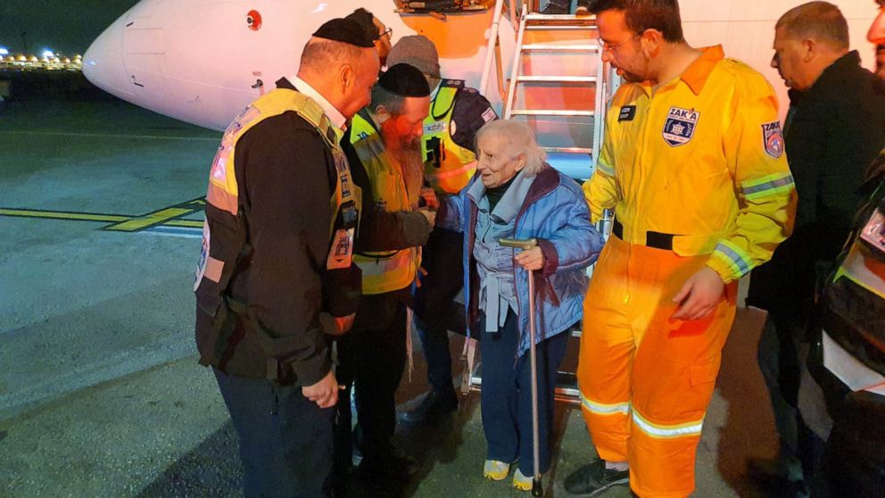 PHOTO: A 100-year-old Holocaust survivor is seen arriving to Israel after she was evacuated from Ukraine late last week by Zaka, an Israeli-based organization working to rescue Holocaust survivors from the region.