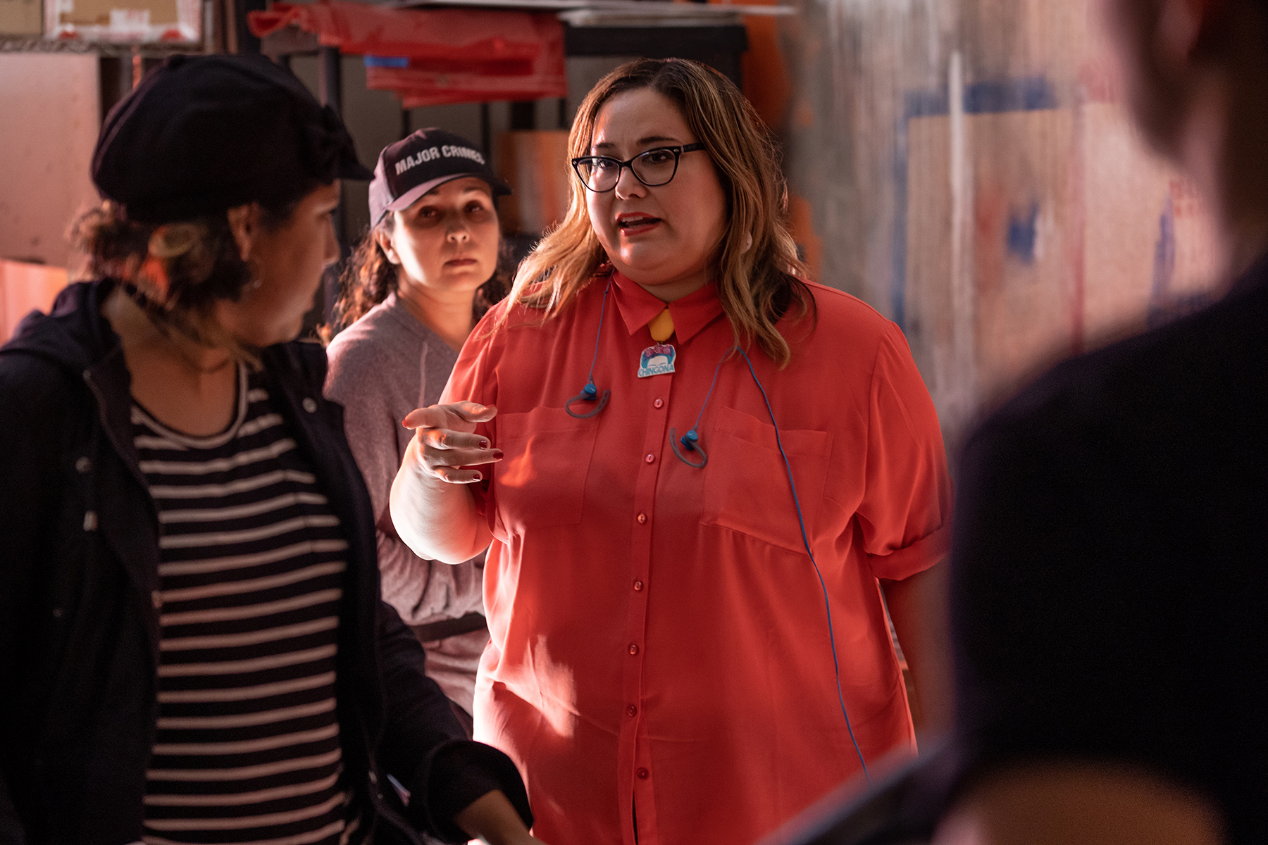 PHOTO: Creator and Showrunner Tanya Saracho works with members of the cast and crew of the Starz show, "Vida."