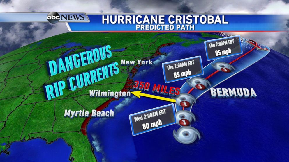 PHOTO: Hurricane Cristobal: Hurricane Cristobal stays in the open Atlantic, but causes dangerous rip currents up and down the east coast. 