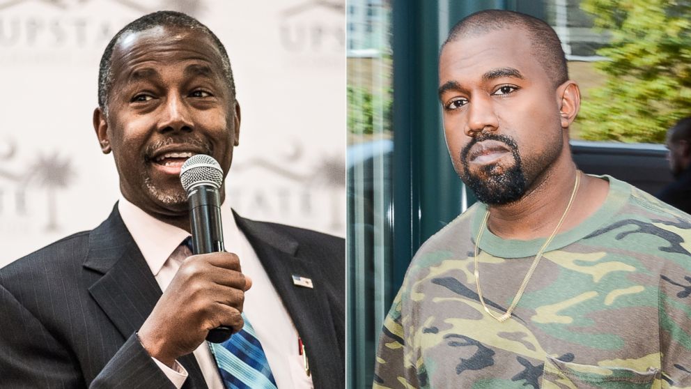 Republican presidential candidate Ben Carson in Greenville, S.C., Sept. 18, 2015. | Kanye West in New York City, Sept. 9, 2015.