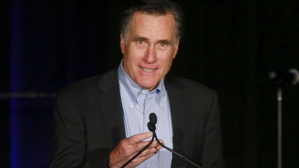 Mitt Romney speaks to fellow Republicans at a dinner during the Republican National Committee's Annual Winter Meeting aboard the USS Midway, Jan. 16, 2015, in San Diego.