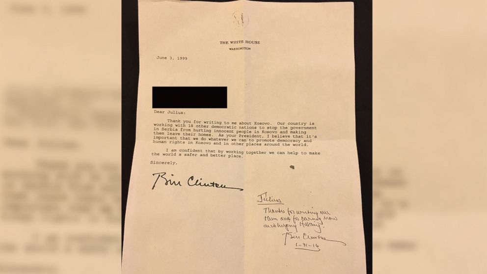 PHOTO: Bill Clinton resigns letter written 16 years ago for Hillary Clinton supporter.