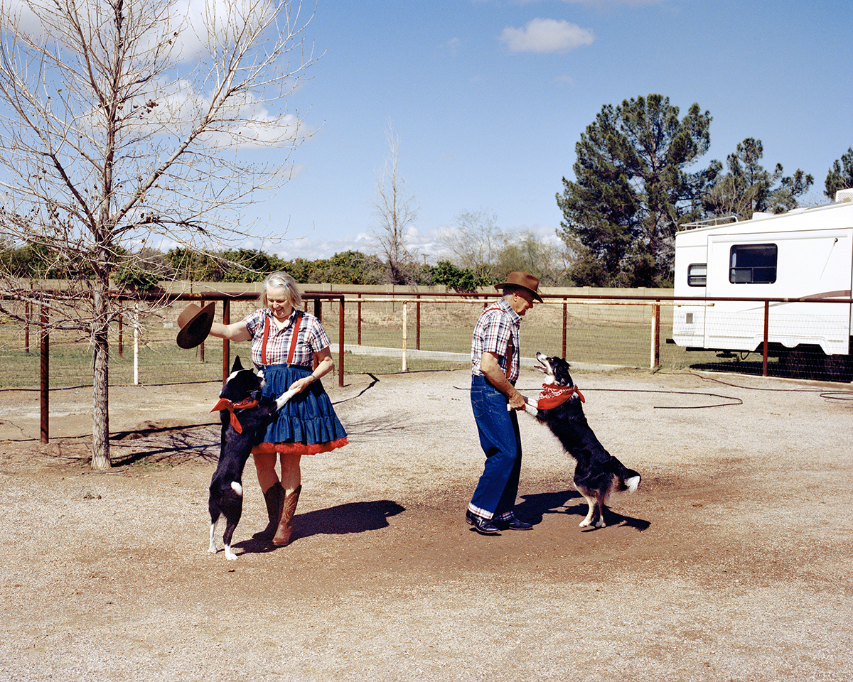 PHOTO:Sandy and Jerry dance with their dogs, Bliss and Diva in Phoenix, Ariz. 
