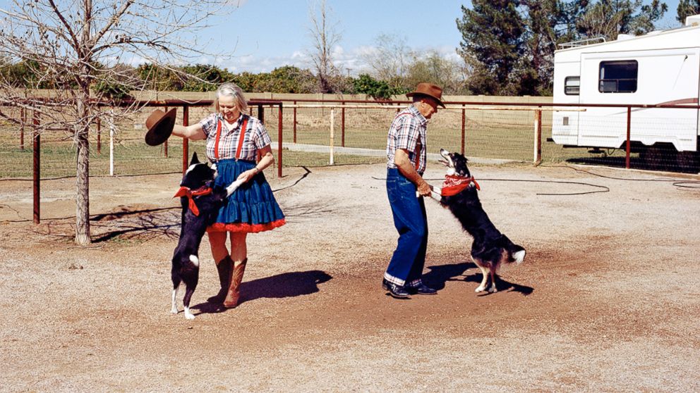 PHOTO:Sandy and Jerry dance with their dogs, Bliss and Diva in Phoenix, Ariz. 