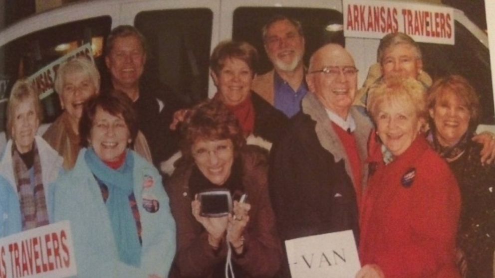 The "Arkansas Travelers for Bill" campaigning for Bill Clinton in 1992. The group is about to hit the road to campaign for Hillary Clinton. 