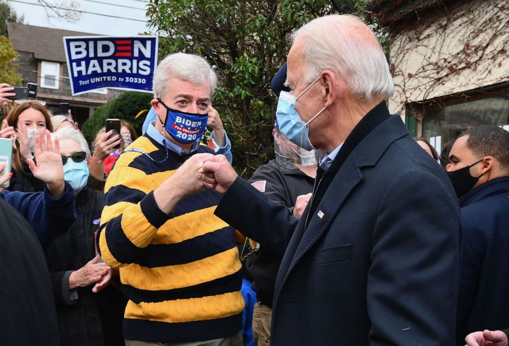 PHOTO: Democratic presidential candidate Joe Biden visits Hanks Hoagies in Scranton, Pa, Nov. 3, 2020.