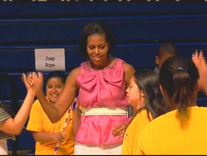 VIDEO of Michelle Obama continuing her ?Let?s Move? campaign to combat childhood obesity