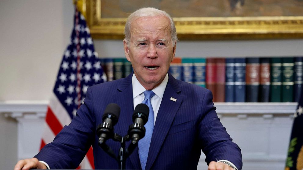 PHOTO: U.S. President Joe Biden delivers a brief update of the ongoing negotiations over the debt limit in the Roosevelt Room at the White House, May 17, 2023, in Washington.