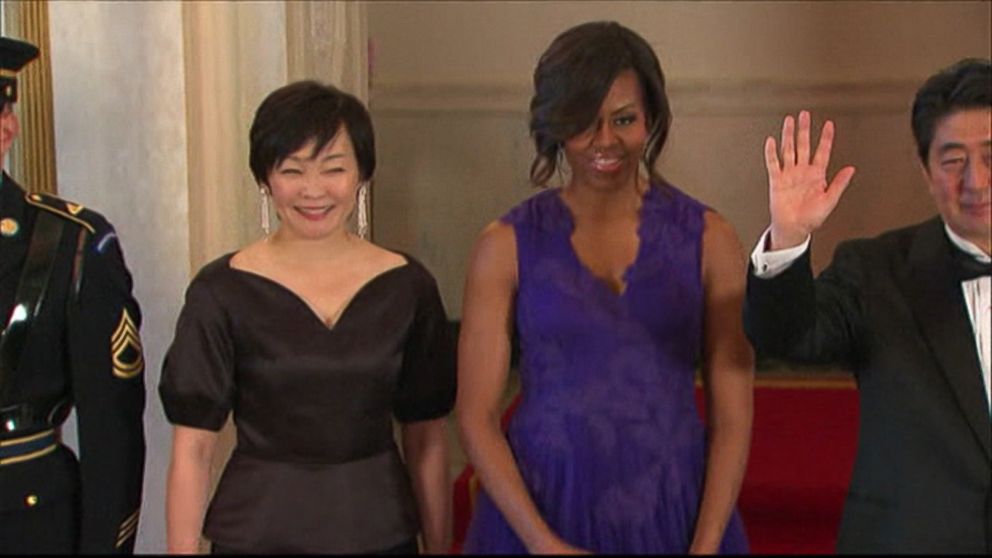 Video First Lady Stuns in Purple Gown at White House Dinner - ABC News