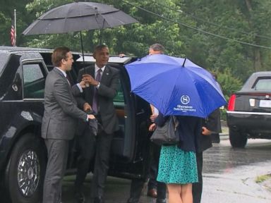 VIDEO: Oops! Umbrella Closes on President Obama's Head