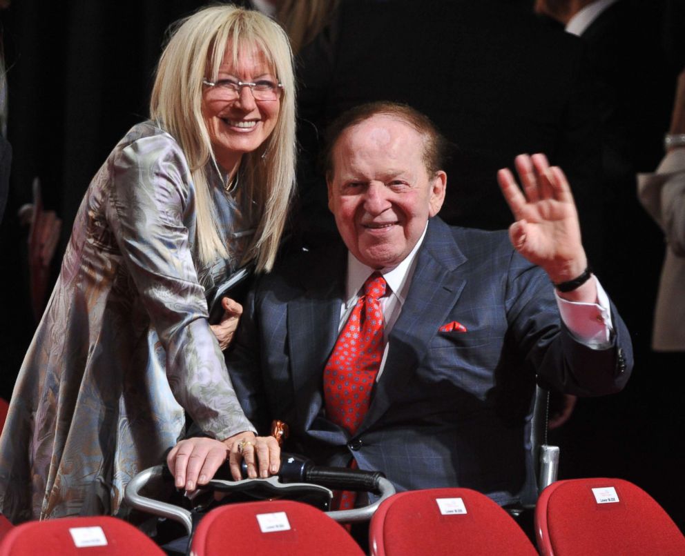 PHOTO: US business magnate Sheldon Adelson and his wife  Miriam Ochsorn pose for photographers after attending the first presidential debate between US President Barack Obama and Republican challenger Mitt Romney in Denver,Colorado on October 3, 2012.