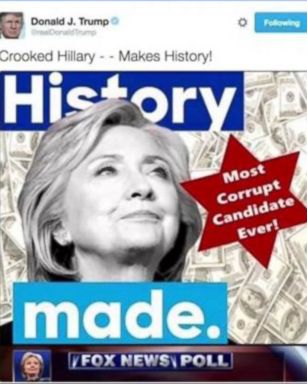 VIDEO: Donald Trump's tweet that featured Hillary Clinton and a six-pointed star atop a pile of money has also appeared on a white supremacist website.