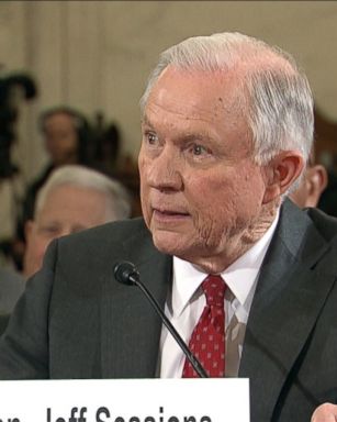 Attorney General Jeff Sessions answers questions from Sen. Al Franken, D-Minn. about the Trump campaign's contact with Russia during his confirmation hearing on January 10