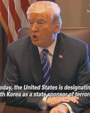 President Donald Trump announced Monday that the U.S. has designated North Korea as a state sponsor of terror amid heightened nuclear tensions on the Korean peninsula.