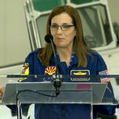 VIDEO: McSally, a retired Air Force Colonel who was the first female fighter pilot to fly in combat, flew in on a World War II-era fighter plan to officially launch her campaign in Tuscon, Arizona.