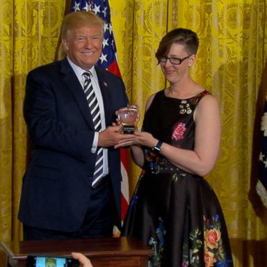 Trump honored Mandy Manning, who teaches at the Newcomer Center at Joel E. Ferris High School in Spokane.