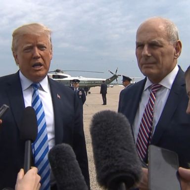 Trump walked with his Kelly at Joint Base Andrews and cited "false reporting" about Kelly's potential departure from the White House.