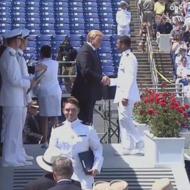 "I could stay for hours and shake hands with 1,100-and-something ... What should I do? I'll stay, I'll stay," Trump said during his commencement address.