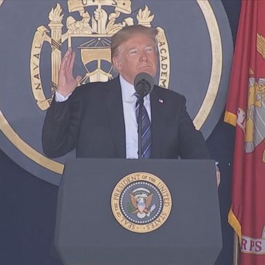 President Trump delivered a commencement address at the Naval Academy in Annapolis, Maryland Friday, declaring to the graduating class that "America is back" and "respected again" on the international stage.