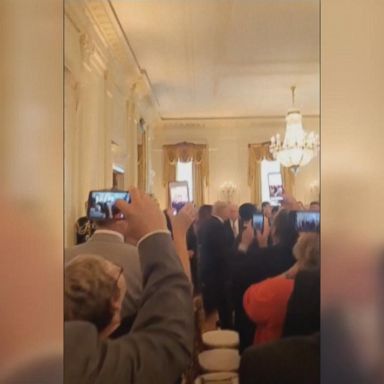 Melania Trump sat in the front row at Monday's Gold Star Families for Peace reception at the White House, taking the time to shake hands with families.