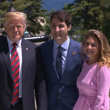 The president participated in the leaders' arrival ceremony to greet Canadian Prime Minister Justin Trudeau and his wife.