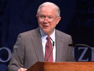 WATCH: Attorney General Jeff Sessions says 'lock her up' at high school event