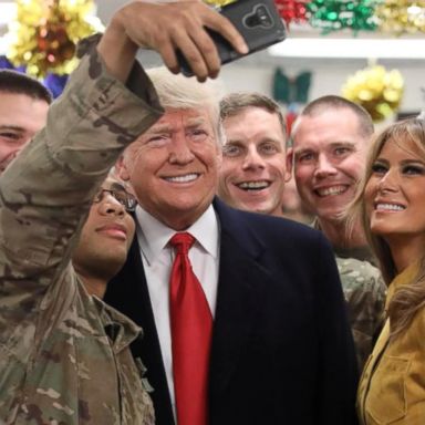 VIDEO: President Donald Trump went to Al Asad Air Base in Iraq on Christmas night on his first visit to U.S. troops in the Middle East as president.