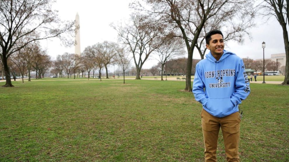 PHOTO: Eliott Flores on the National Mall during a trip for college visits arranged by his high school in Houston, where he lives. A junior, he's facing the quandary of affording college without the avenues for federal aid that many U.S. citizens receive.