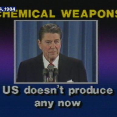 President Ronald Reagan calls for an international ban on chemical weapons.