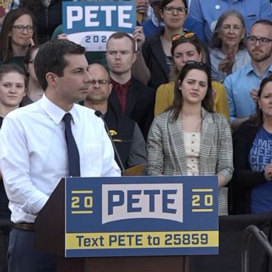 The momentum of presidential candidate Pete Buttigieg's campaign forced a Tuesday night rally outdoors in Des Moines, Iowa, to accommodate a much larger than expected crowd.