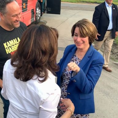 Senators Harris and Klobuchar bumped into each other while campaigning at the Iowa State Fair.