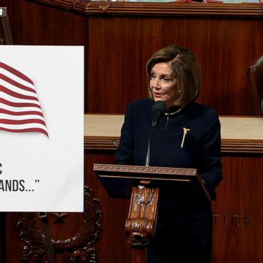 Pelosi called on members of the House to consider the promise they made when they took office and when they recite the Pledge of Allegiance to act to uphold American laws and values.