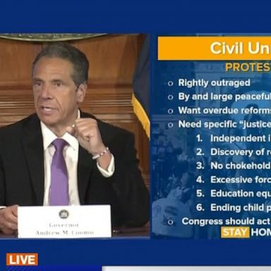 PHOTO: New York Gov. Andrew Cuomo said he was “outraged” at the looting that destroyed businesses across New York City Monday night and complained the NYPD was not effectively doing its job. 