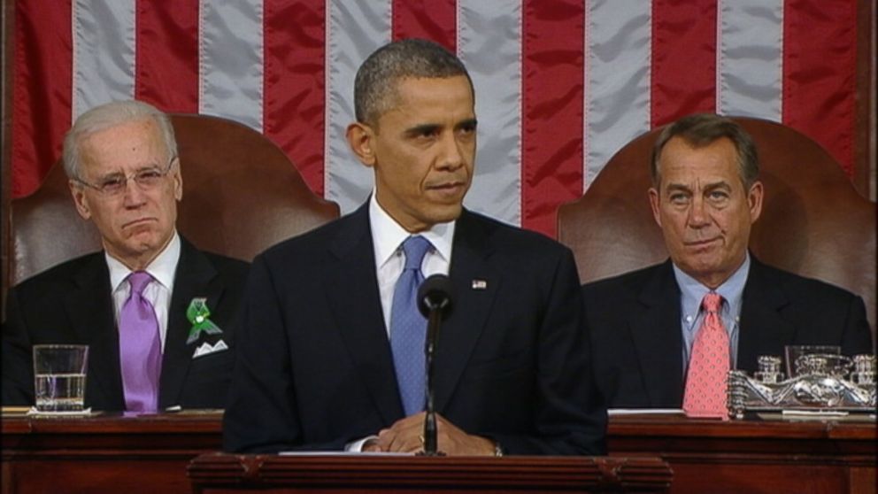 Vice President Joe Biden looks on as President Barack Obama delivers his State of the Union address during a joint session of Congress on Capitol Hill in Washington, Feb. 12, 2013.