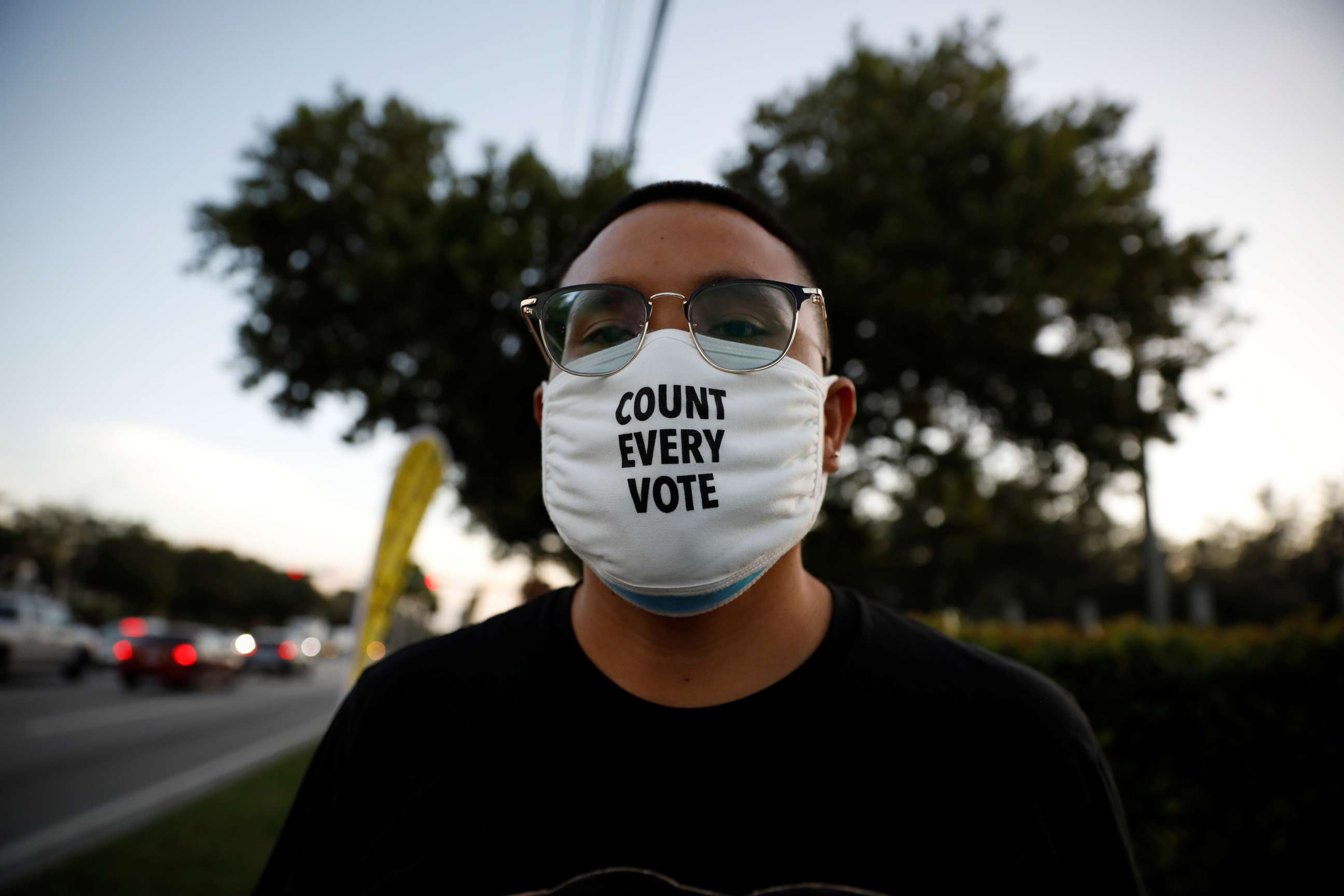 PHOTO: A voter wears a "Count Every Vote" face mask outside the Miami-Dade County Elections Department during the presidential election in Miami, Nov. 3, 2020.
