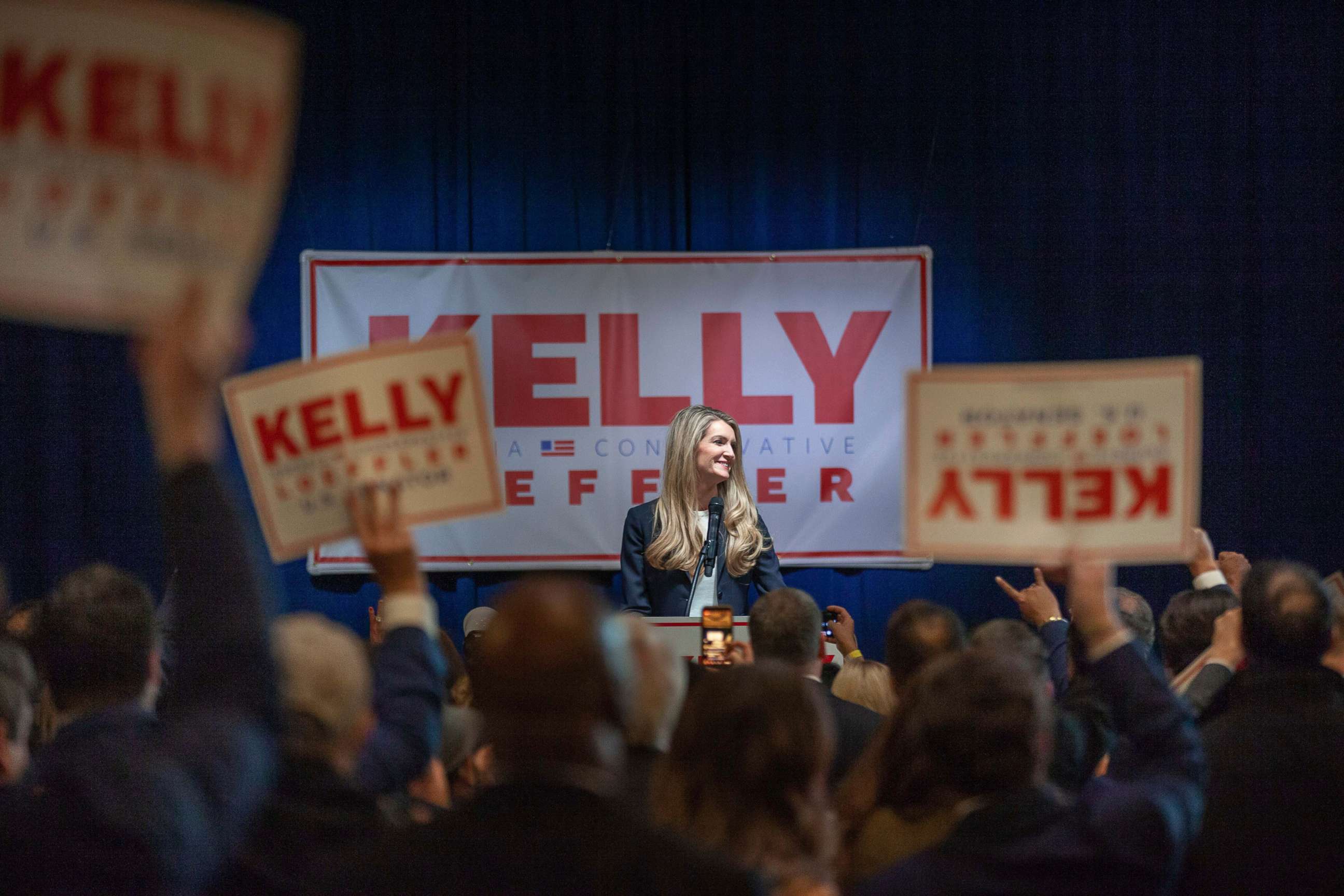 PHOTO: Sen. Kelly Loeffler speaks to supporters during a watch party on election night, Nov. 3, 2020, Atlanta.